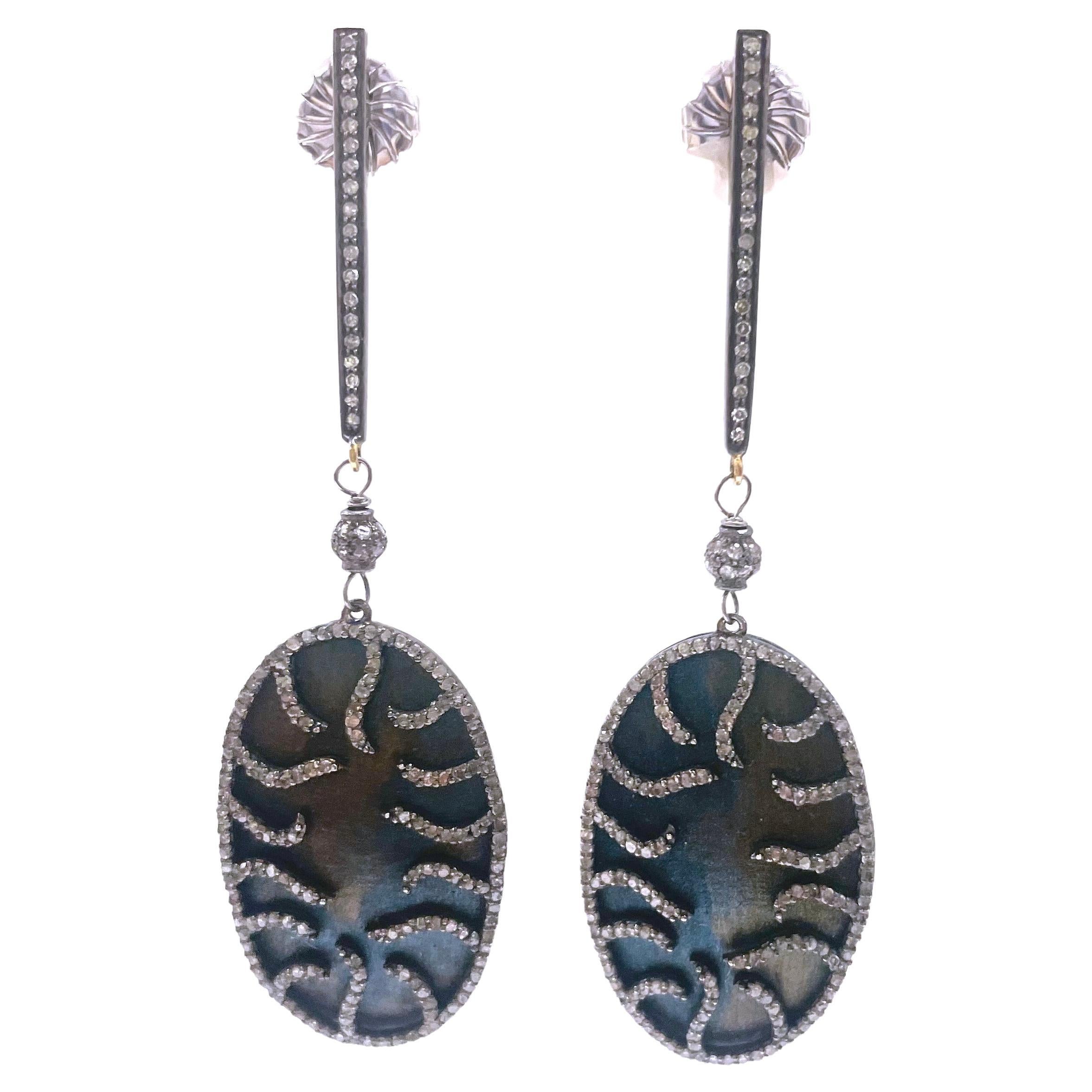 Blue Titanium with Pave Diamonds Paradizia Earrings For Sale 2