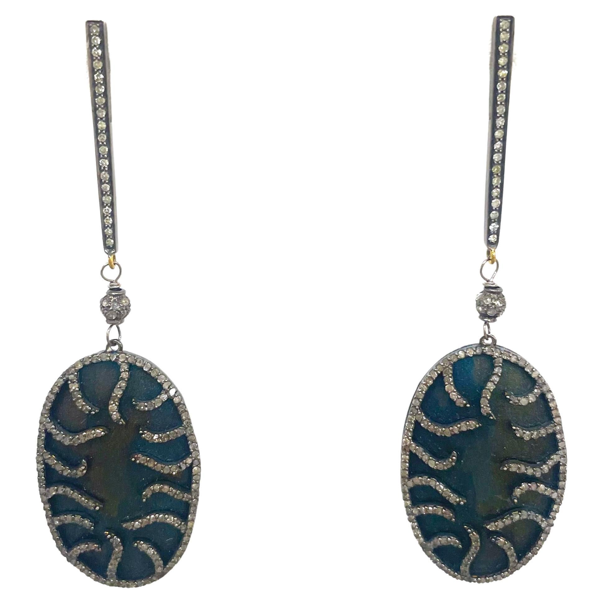 Blue Titanium with Pave Diamonds Paradizia Earrings For Sale 3
