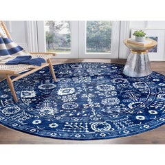 Blue Tone On Tone Tabriz Wool and Silk Hand Knotted Round Oriental Rug 14' x 14'