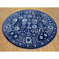 Blue Tone On Tone Tabriz Wool and Silk Hand Knotted Round Oriental Rug 14' x 14'