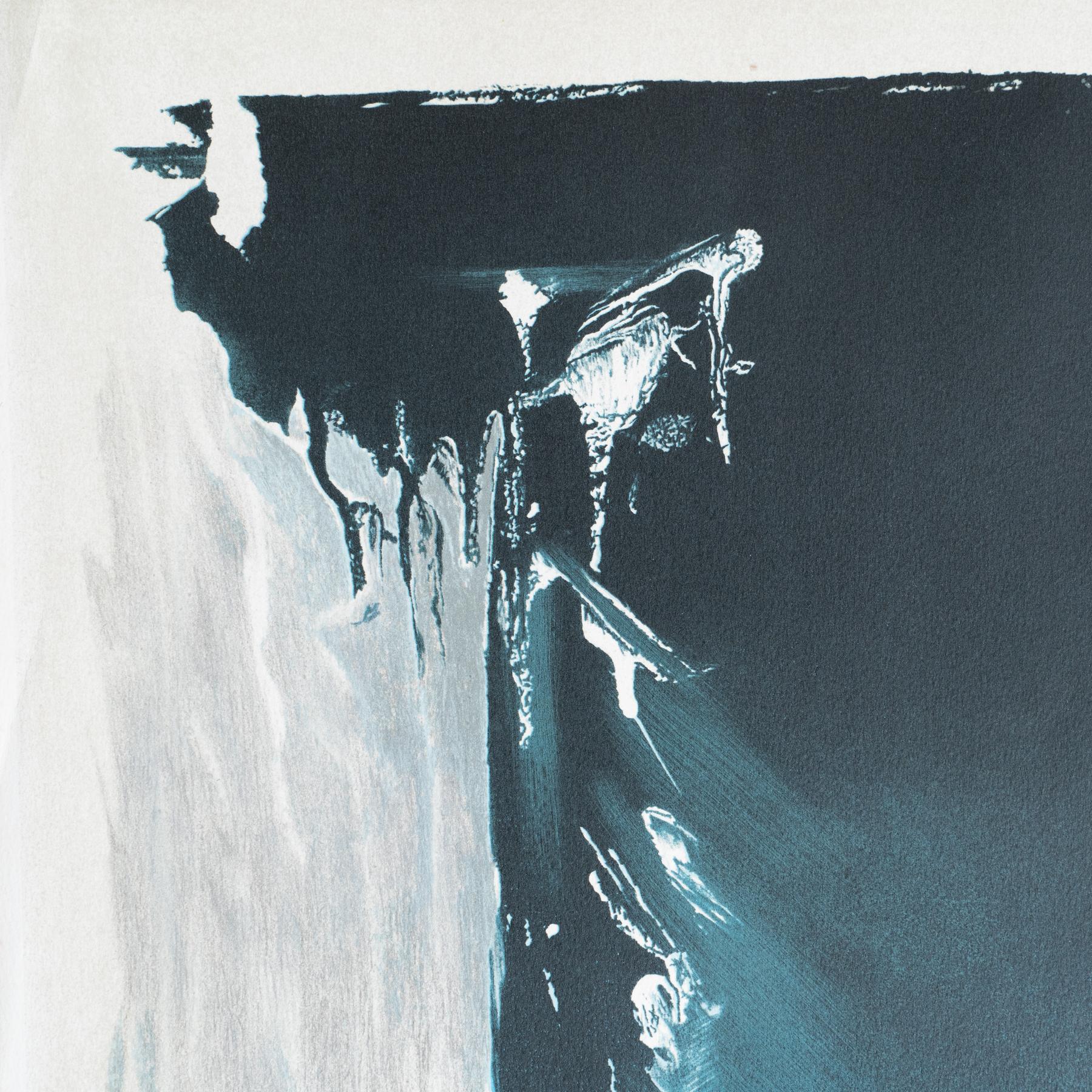 Abstrakte Lithographie in Blautönen, um 1990 im Angebot 1