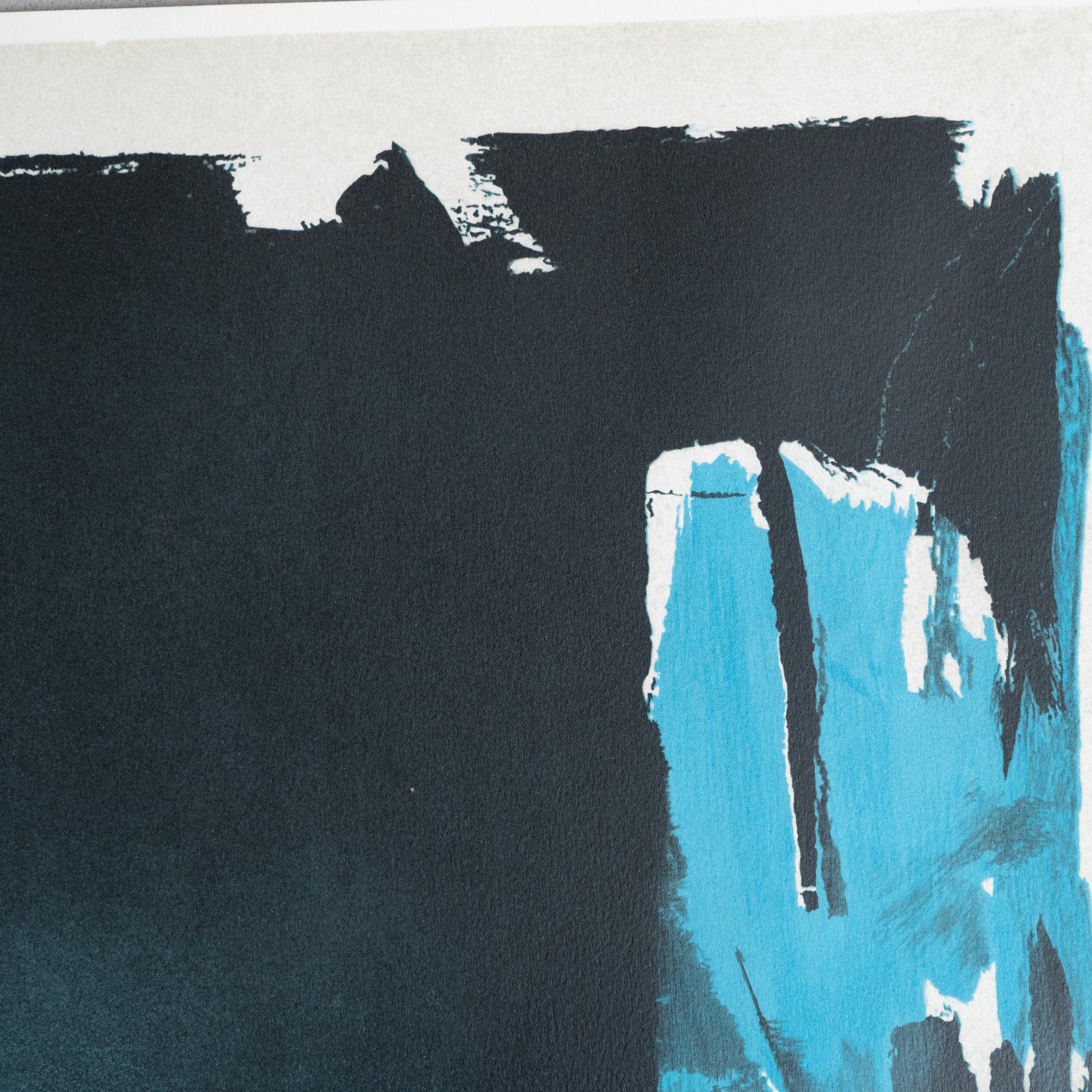Abstrakte Lithographie in Blautönen, um 1990 im Angebot 2