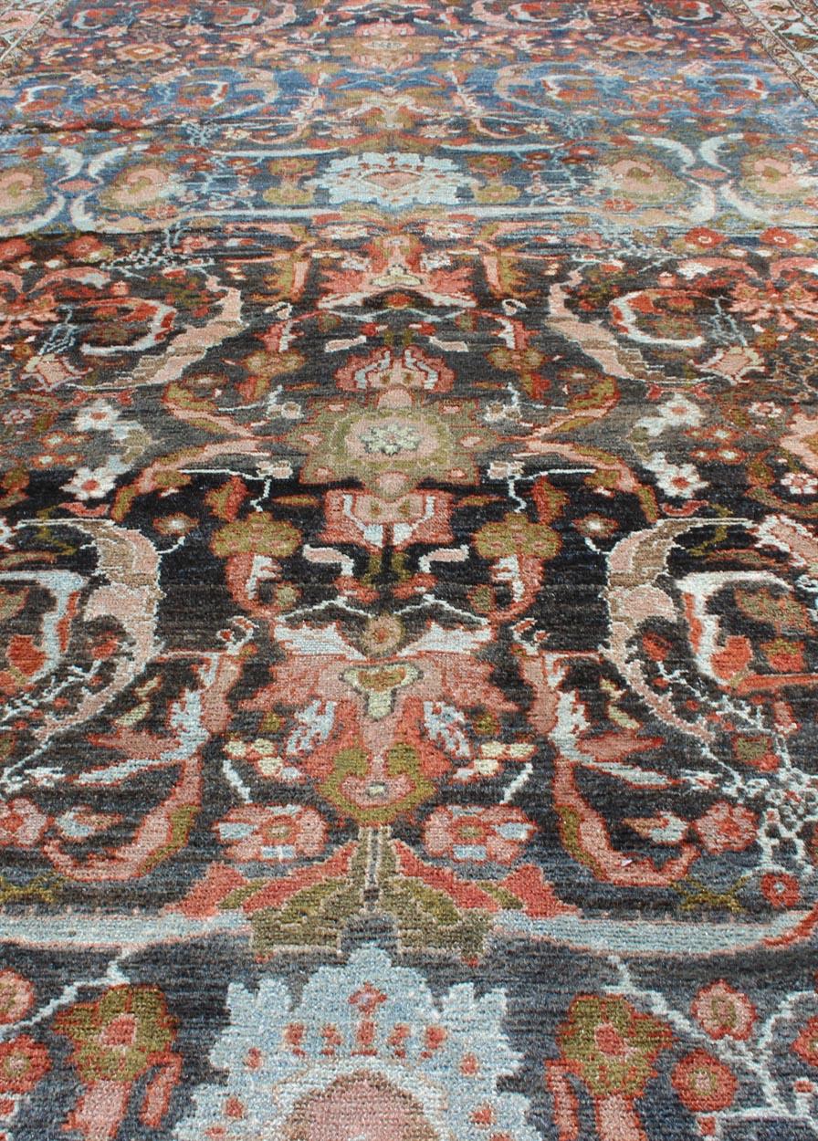 Antique Persian Hamedan Rug with All-Over Geometric Design in Blue, Brown Field  For Sale 3