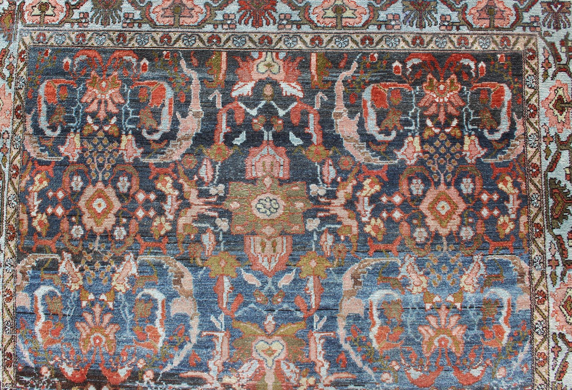 Early 20th Century Antique Persian Hamedan Rug with All-Over Geometric Design in Blue, Brown Field  For Sale