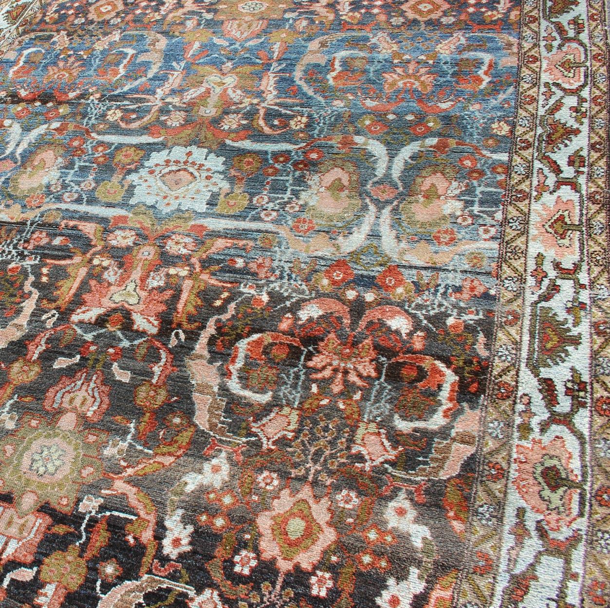 Antique Persian Hamedan Rug with All-Over Geometric Design in Blue, Brown Field  For Sale 1