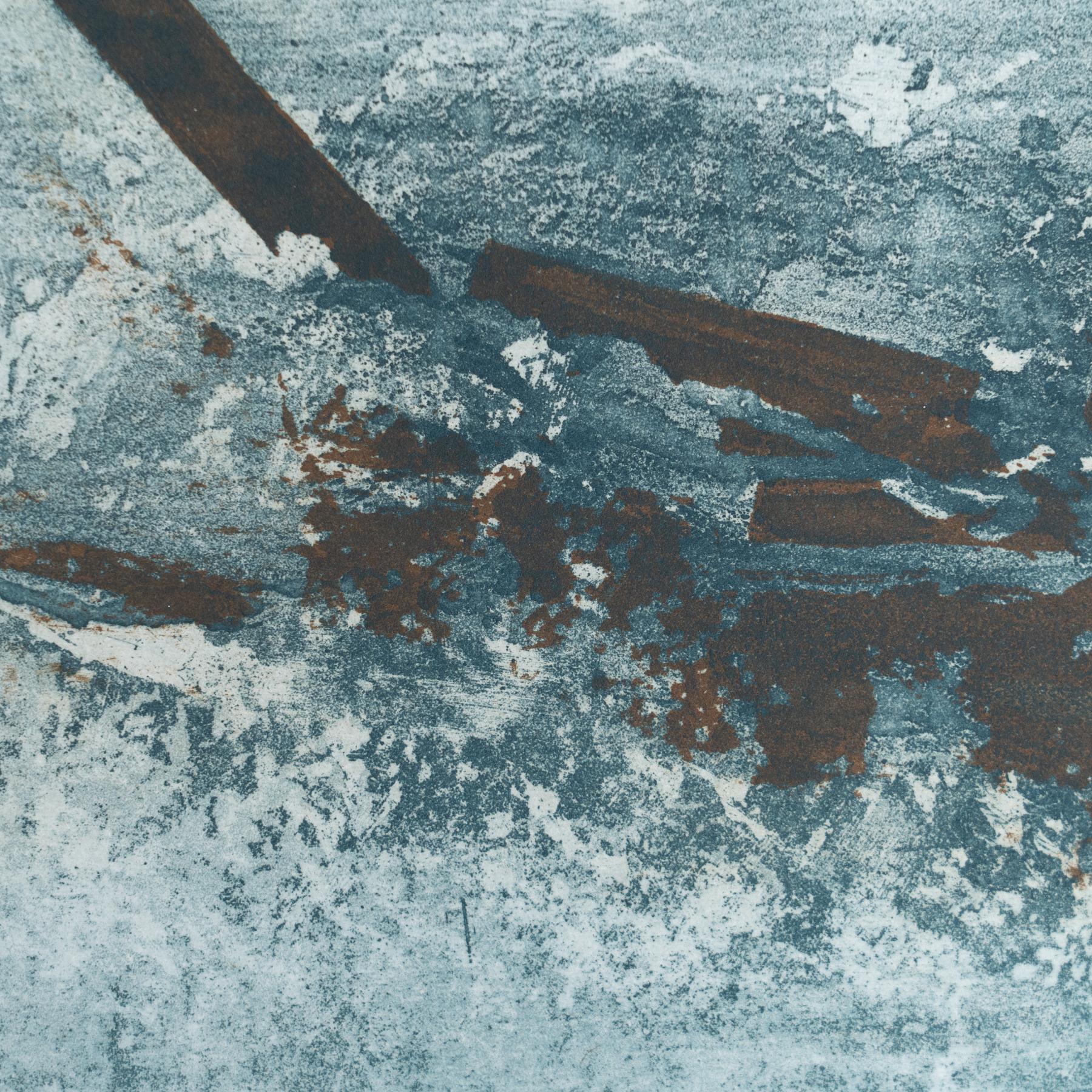 Blue-Toned Marina Lithograph – Unknown Artist For Sale 3