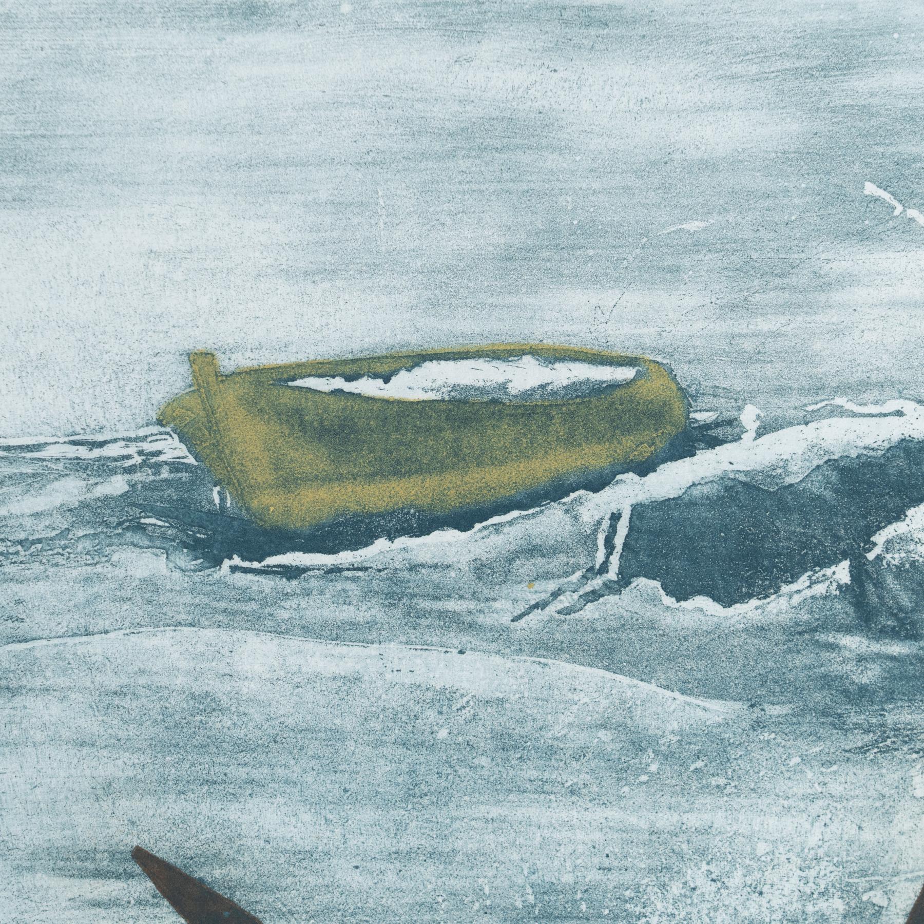 Blue-Toned Marina Lithograph – Unknown Artist In Good Condition For Sale In Barcelona, ES