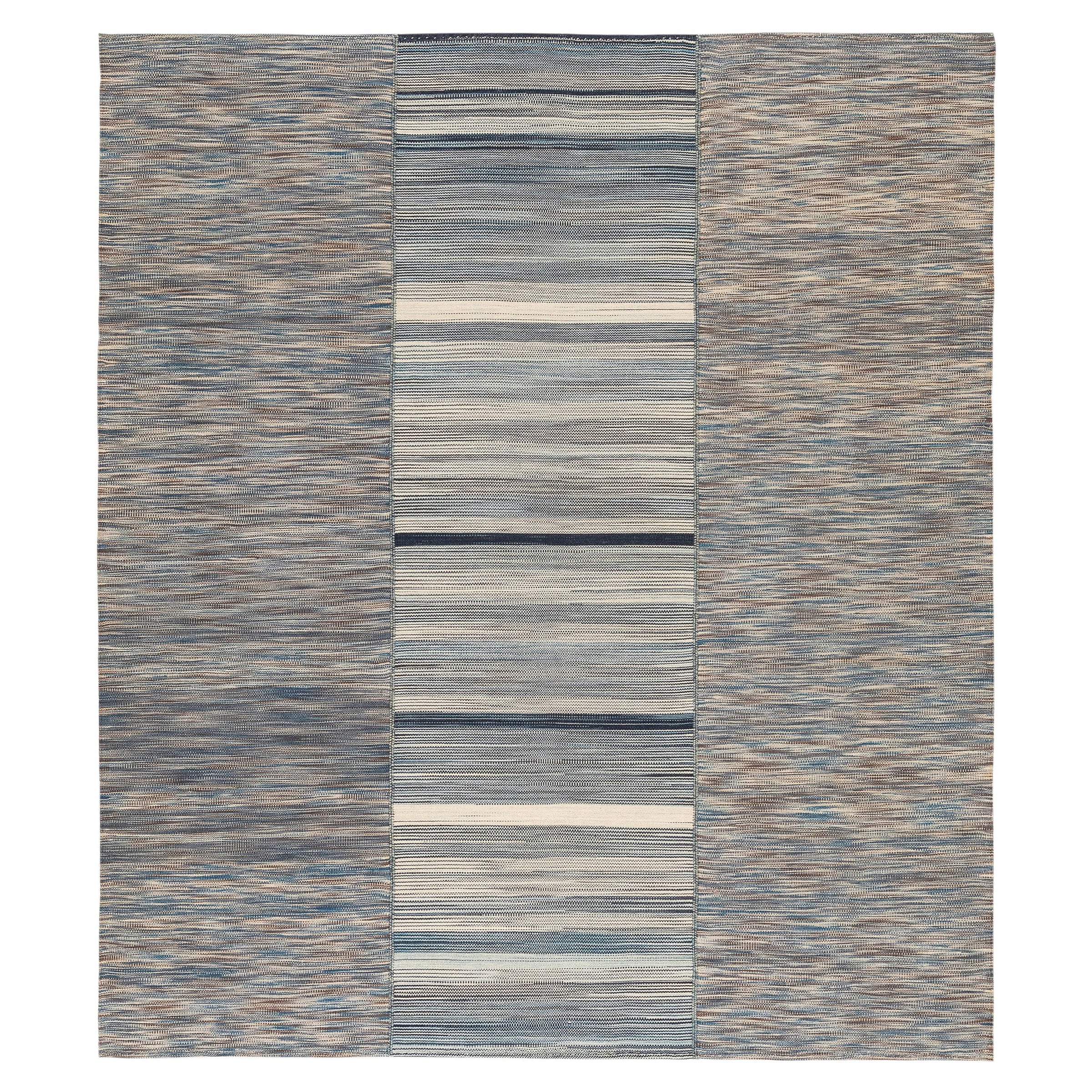 Tapis moderne minimaliste Mazandaran aux tons bleus