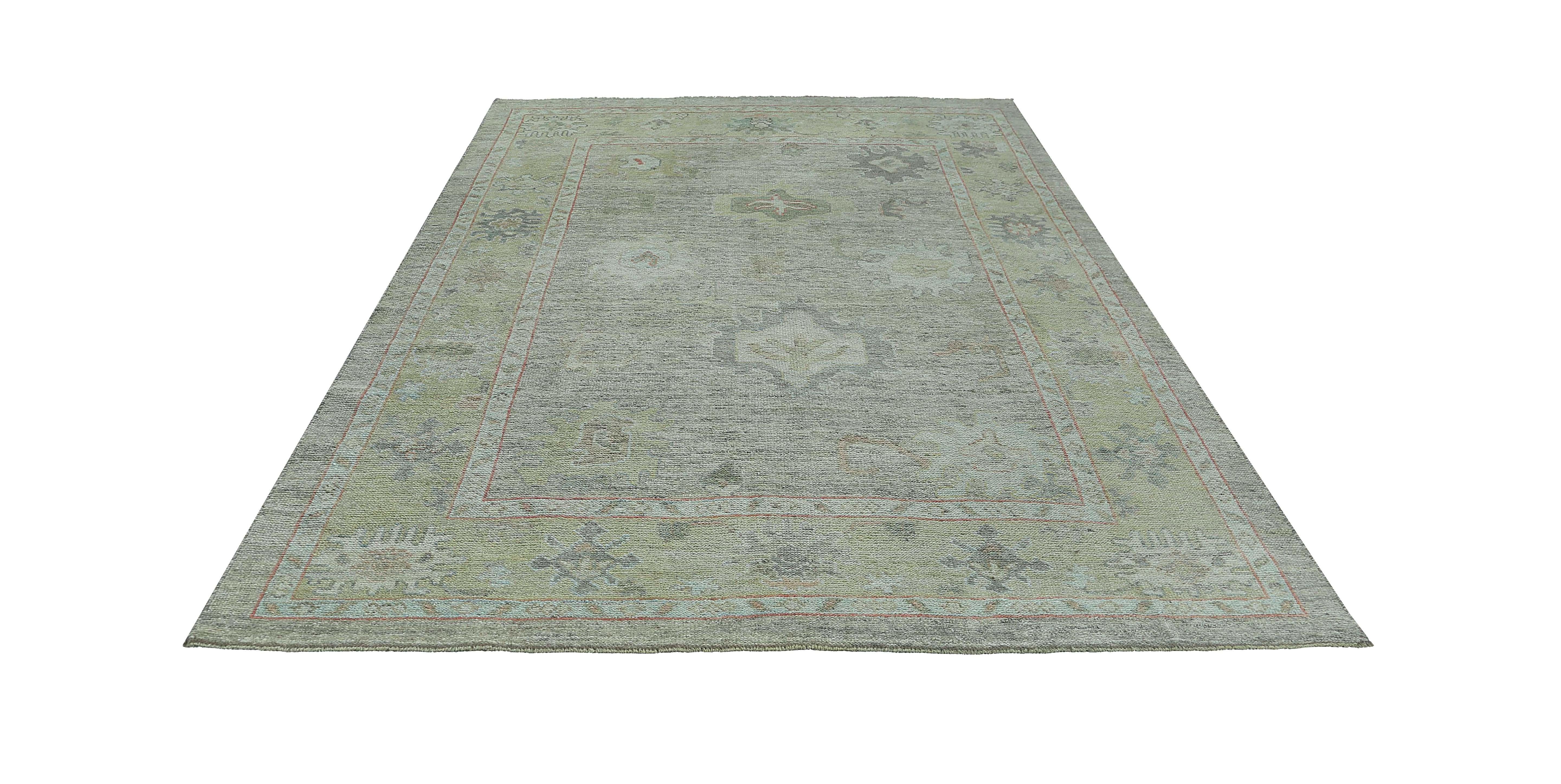 Hand-Woven Blue Toned Turkish Oushak Rug For Sale