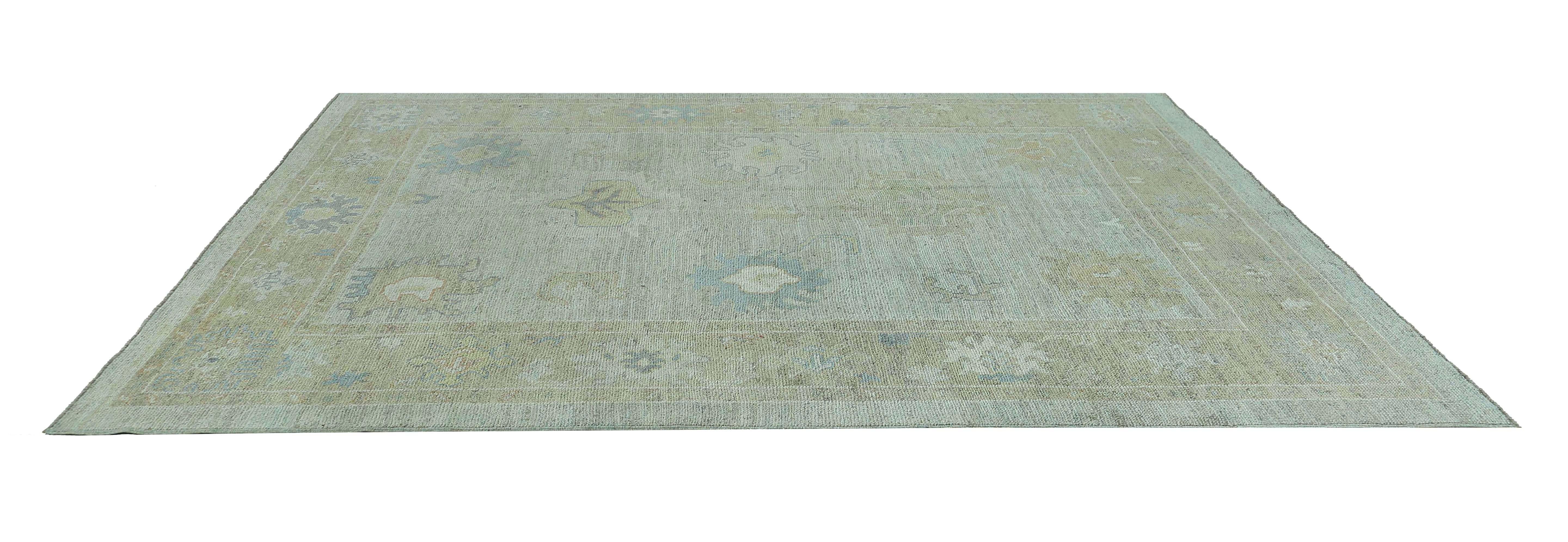 Blue Toned Turkish Oushak Rug In New Condition For Sale In Dallas, TX