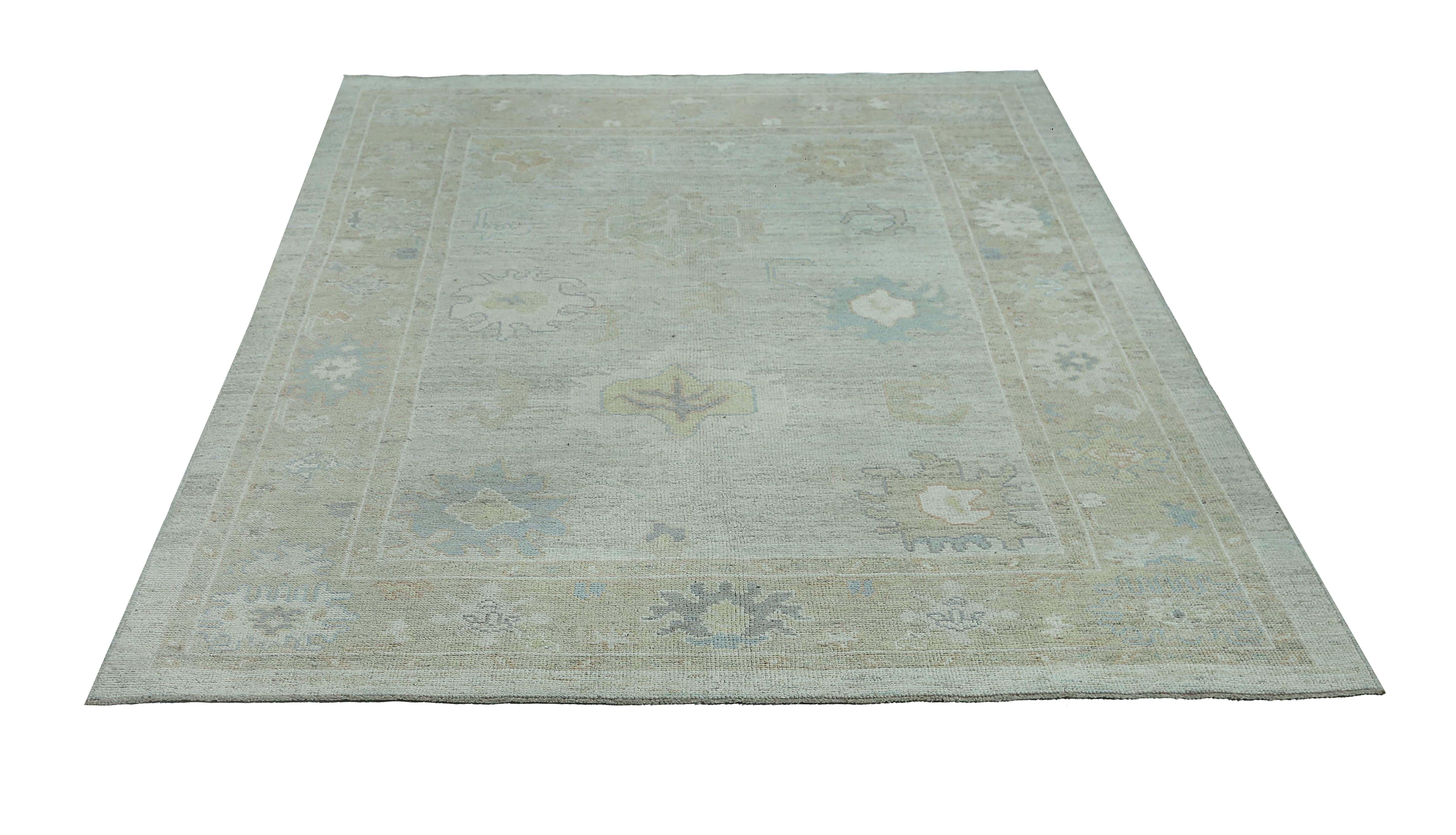 Contemporary Blue Toned Turkish Oushak Rug For Sale