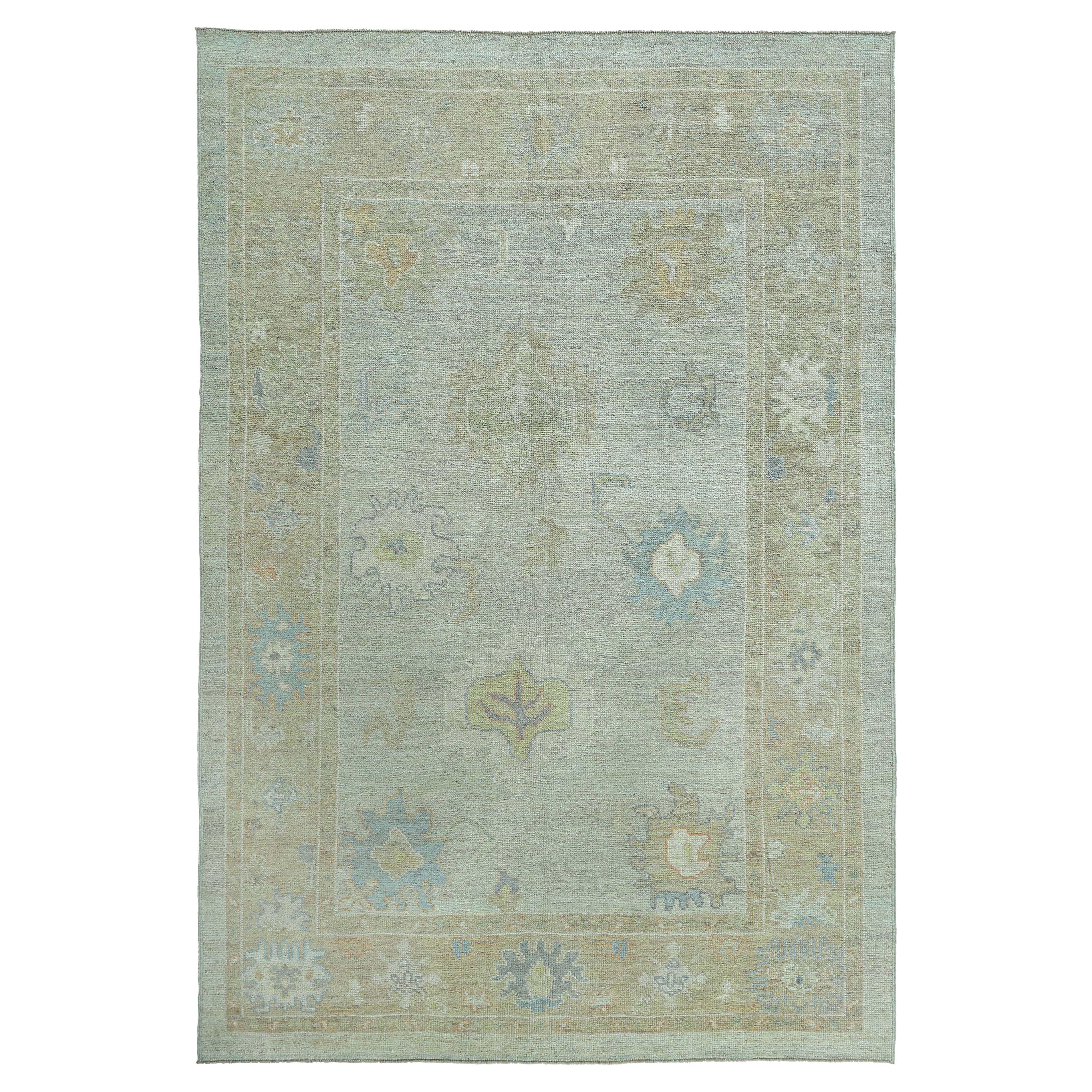Afghanistan Oushak Area Rugs Circa 1990 - Wool Light Blue Design - 95476