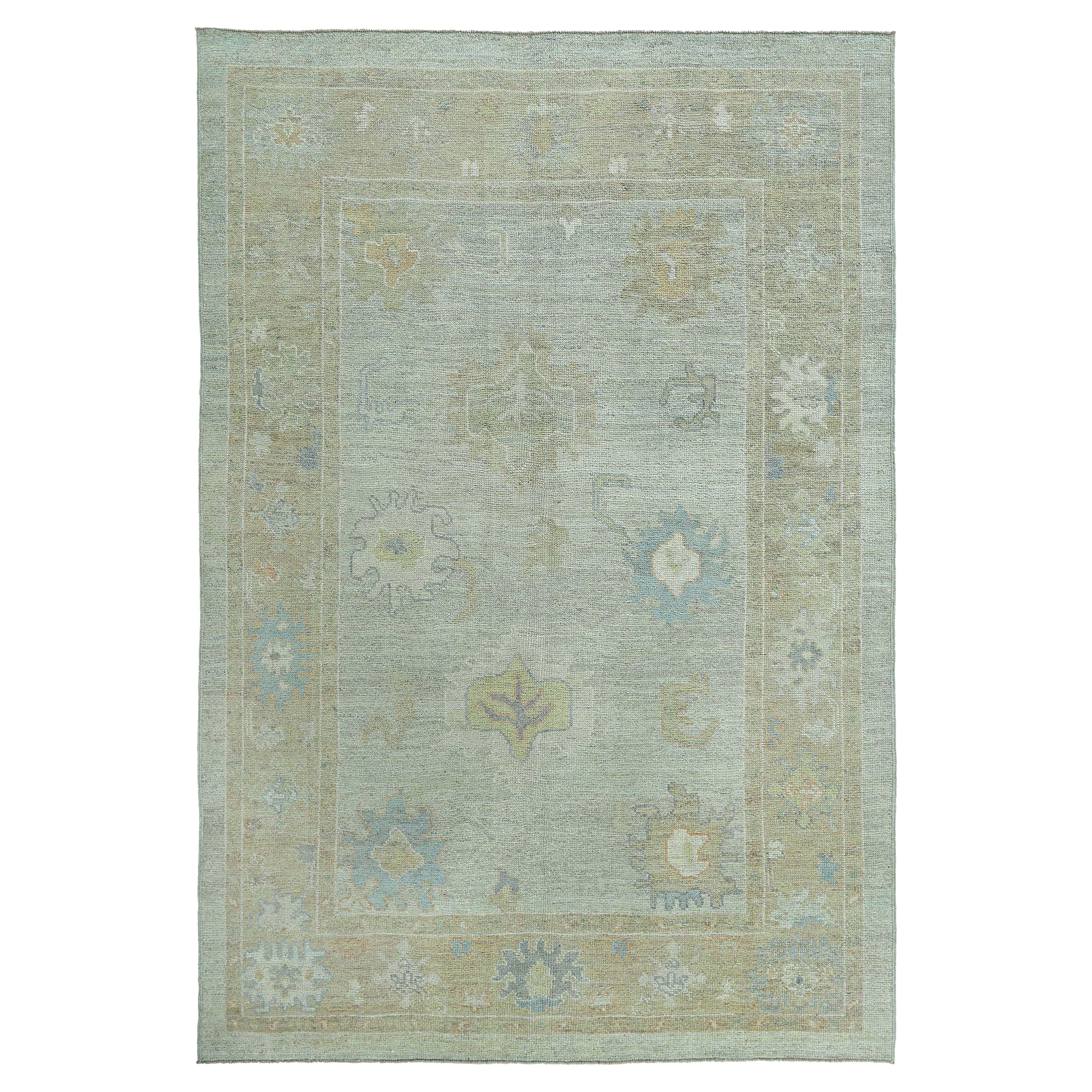 Blue Toned Turkish Oushak Rug For Sale