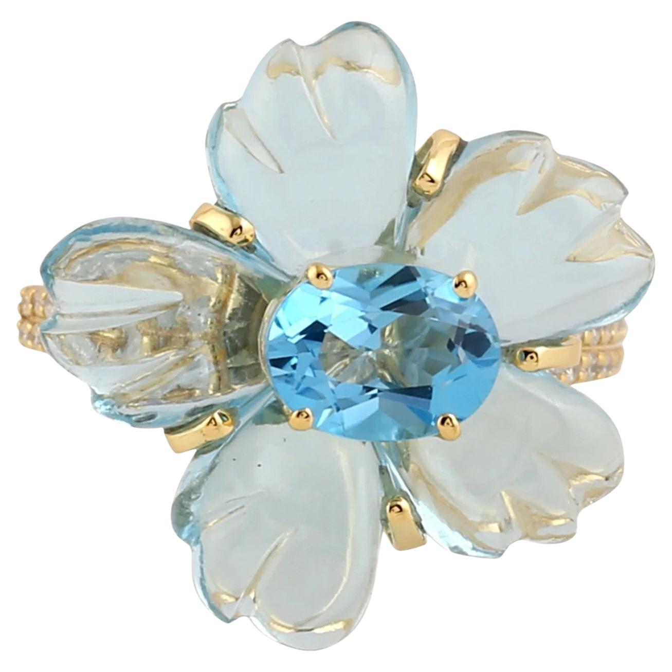 Bague en or jaune 14 carats avec topaze bleue en vente