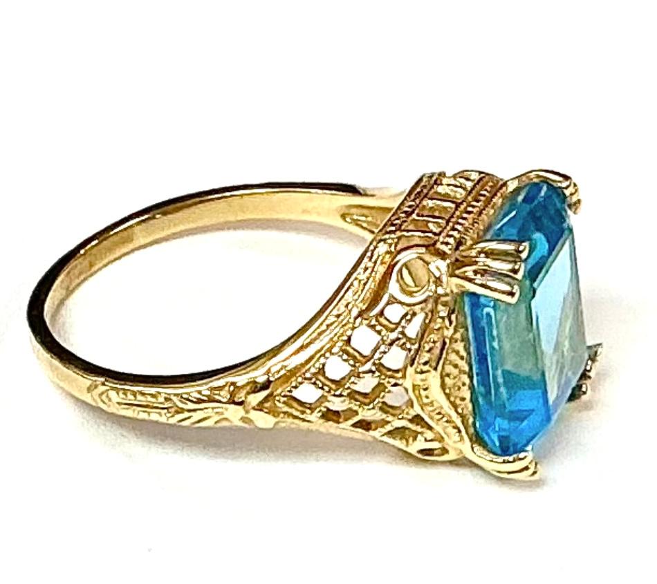 Moderne Bague en or jaune 14 carats avec topaze bleue en vente