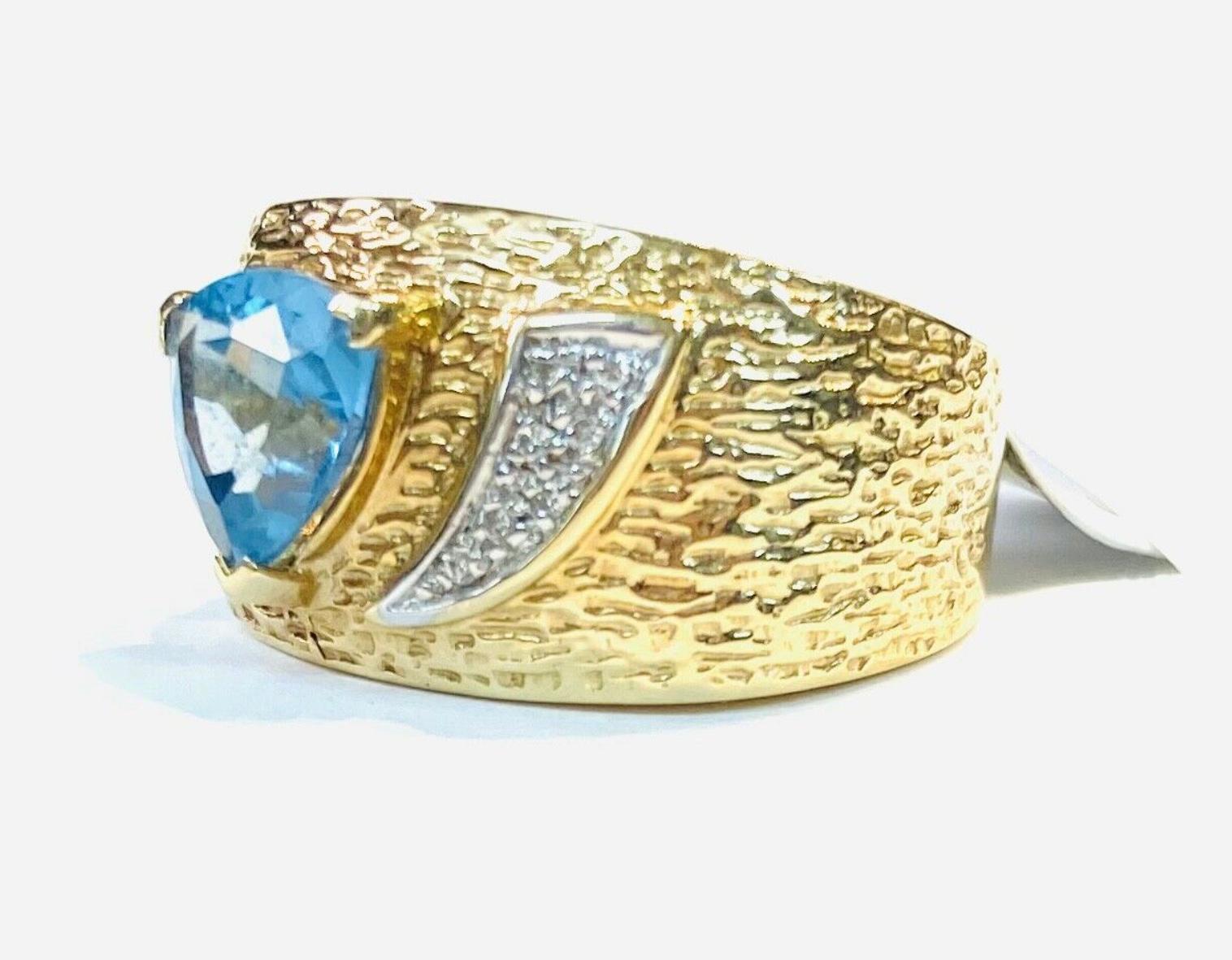 Trillion Cut Blue Topaz 14K Yellow Gold 'Wide Band' and Diamond Ring