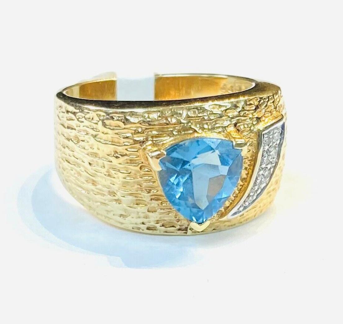 Blue Topaz 14K Yellow Gold 'Wide Band' and Diamond Ring In Excellent Condition In Bradenton, FL