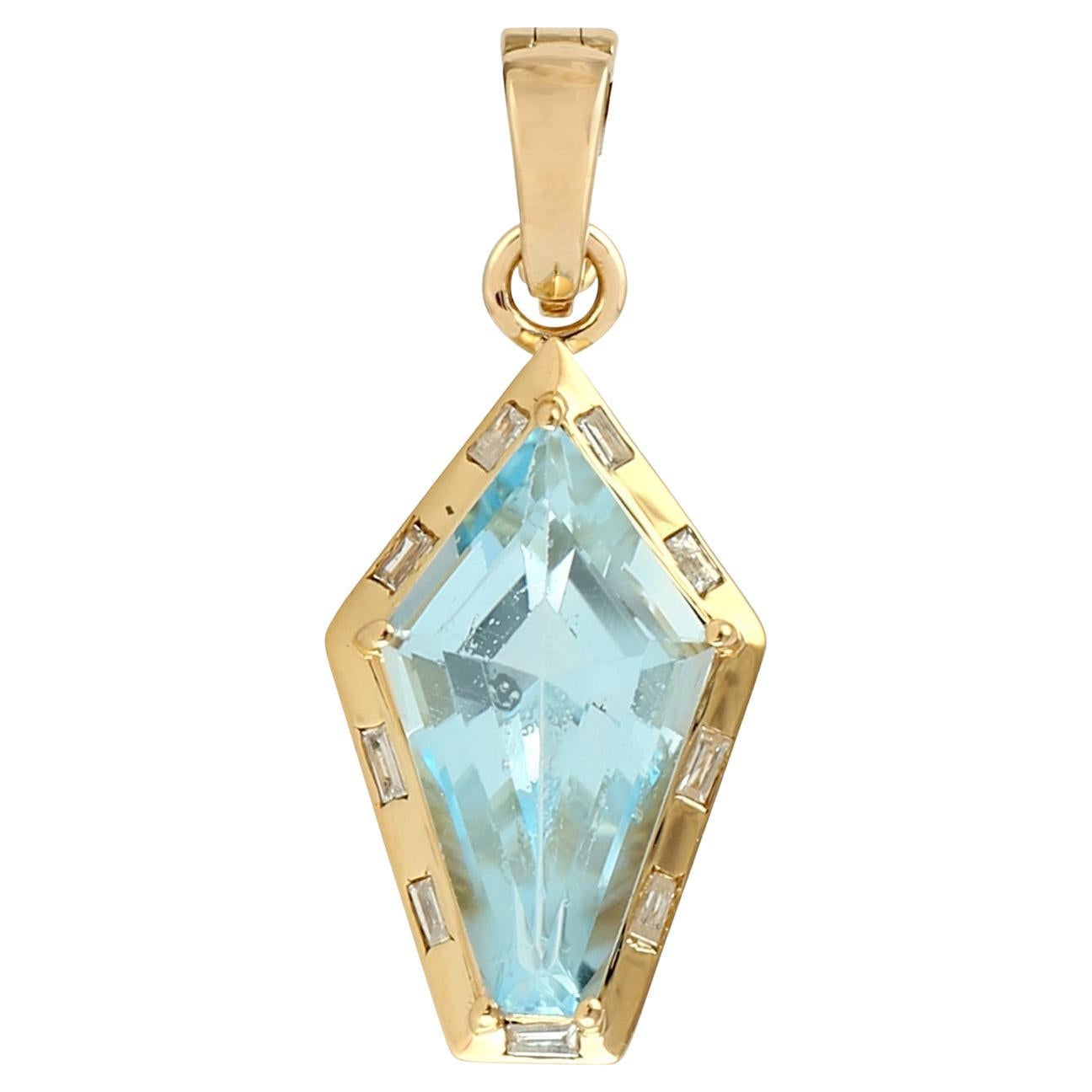 Blue Topaz 18 Karat Gold Diamond Pendant Necklace For Sale