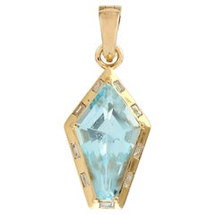 Blue Topaz 18 Karat Gold Diamond Pendant Necklace