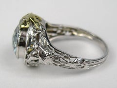 Blue Topaz 18 Karat Gold Filigree Bird Ring, 1920s