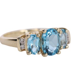 Blue TOPAZ 3 stone past present future ring 10k