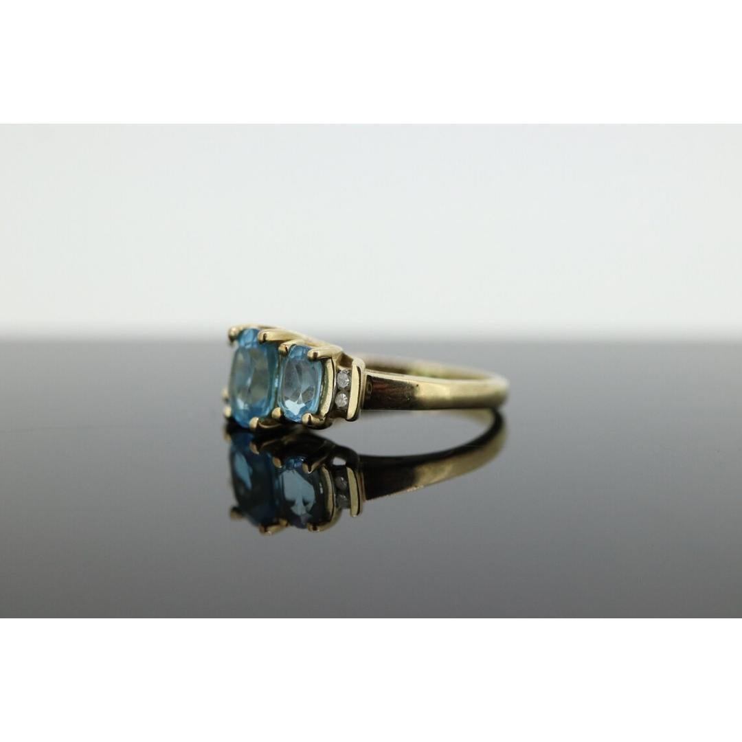 Women's Blue TOPAZ 3 stone past present future ring. 10k THL Samuel Aaron For Sale
