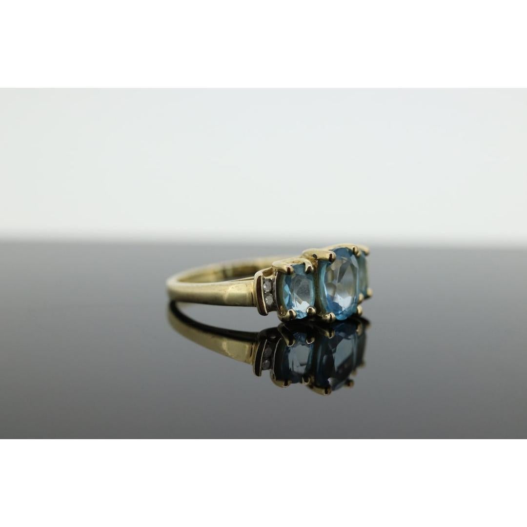 Blue TOPAZ 3 stone past present future ring. 10k THL Samuel Aaron For Sale 2
