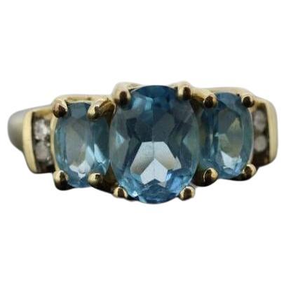 Blue TOPAZ 3 stone past present future ring. 10k THL Samuel Aaron