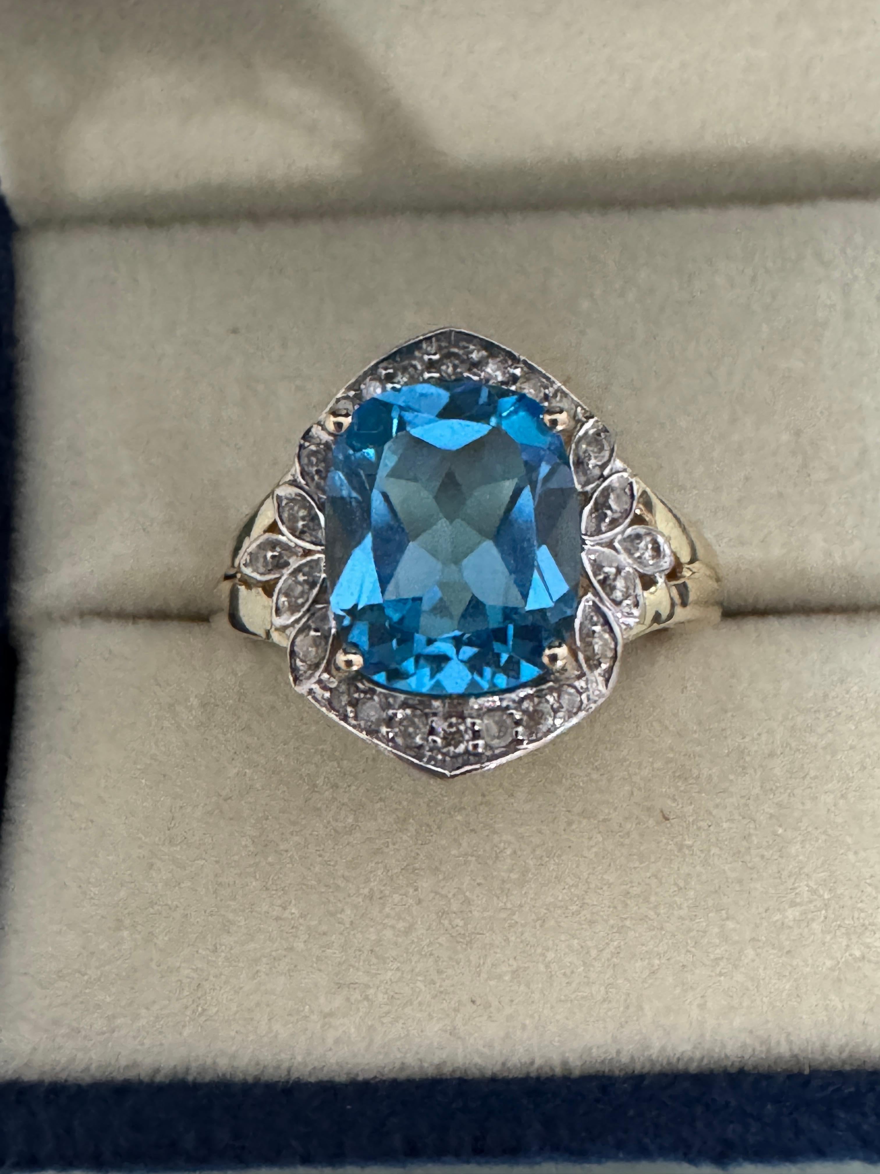 Women's Blue Topaz 4.37ct Diamond 14K Gold Cocktail Ring For Sale