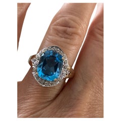 Bague de cocktail en or 14K avec topaze bleue et diamant de 4,37 ct