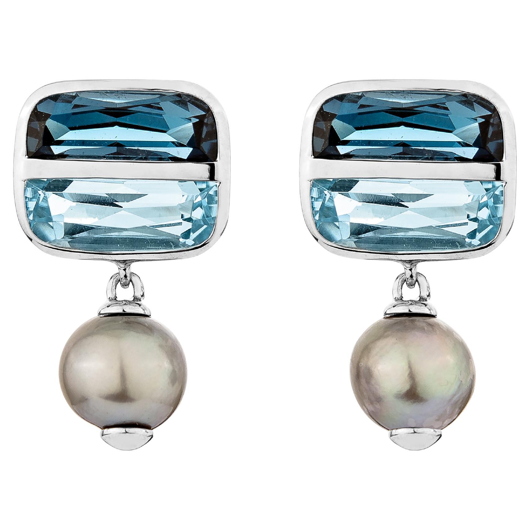 Priyashi Nahata Blue Topaz 8R Drops Earring in 18 Karat White Gold For Sale