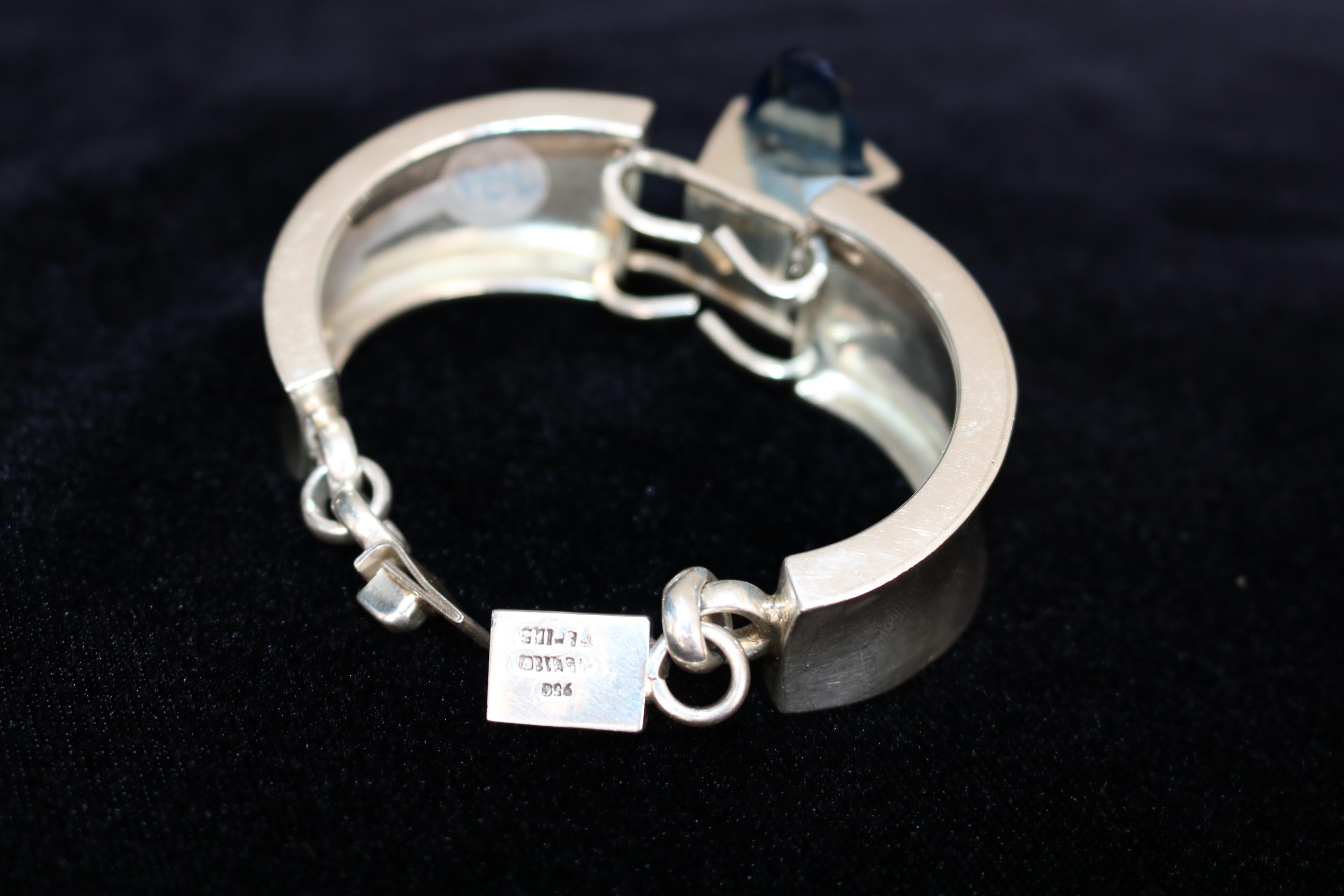 Women's Blue Topaz 925 Silver Cuff Bracelet For Sale