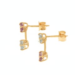 Blue Topaz Amethyst 9 Karat Rose Gold Earrings Handcrafted in Italy