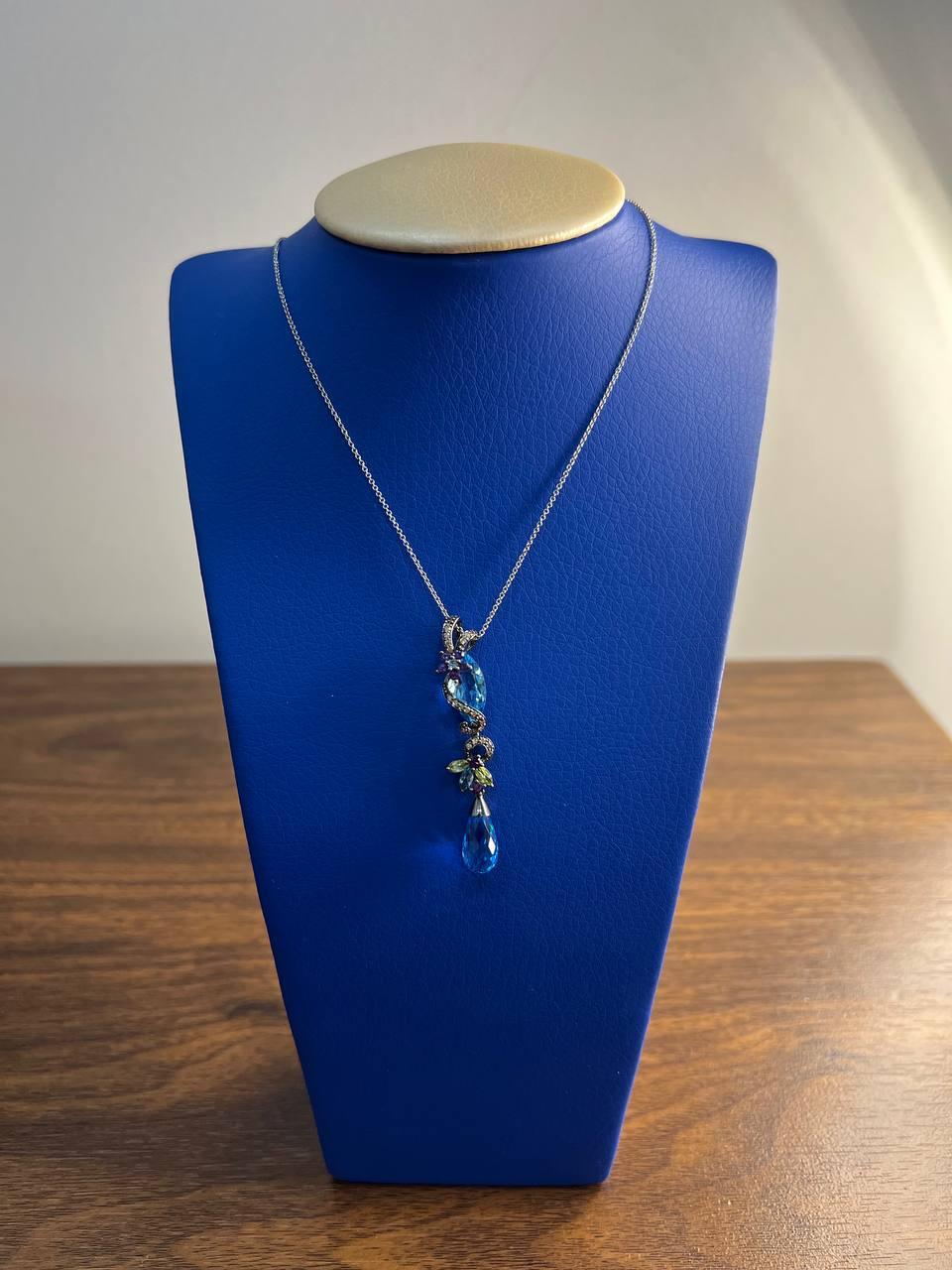 De las mujeres Collar Colgante Oro Blanco Negro Topacio Azul Amatista Briolette Floral Diamante en venta