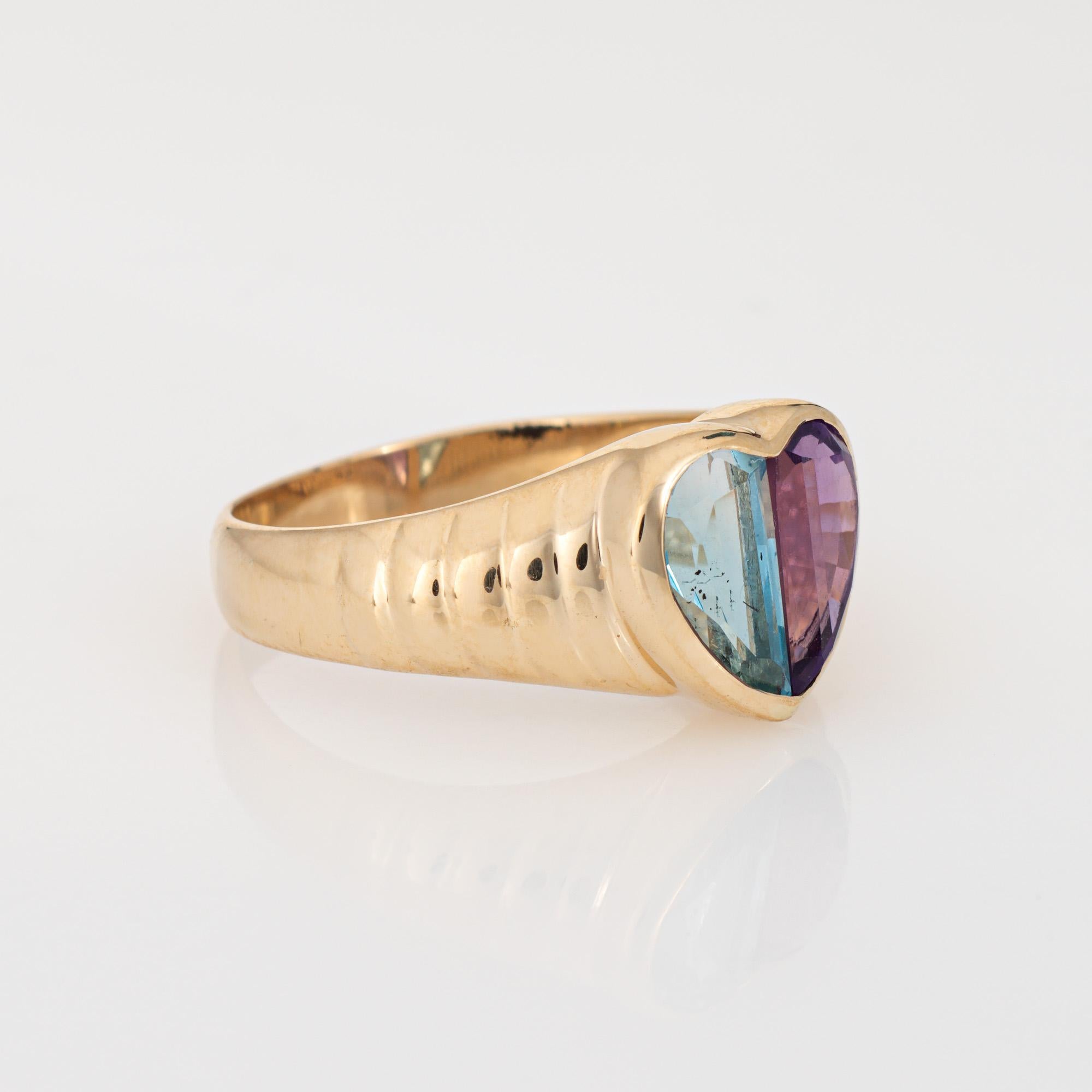 Modern Blue Topaz Amethyst Heart Ring Sz 6.5 Vintage 14k Yellow Gold Fine Jewelry