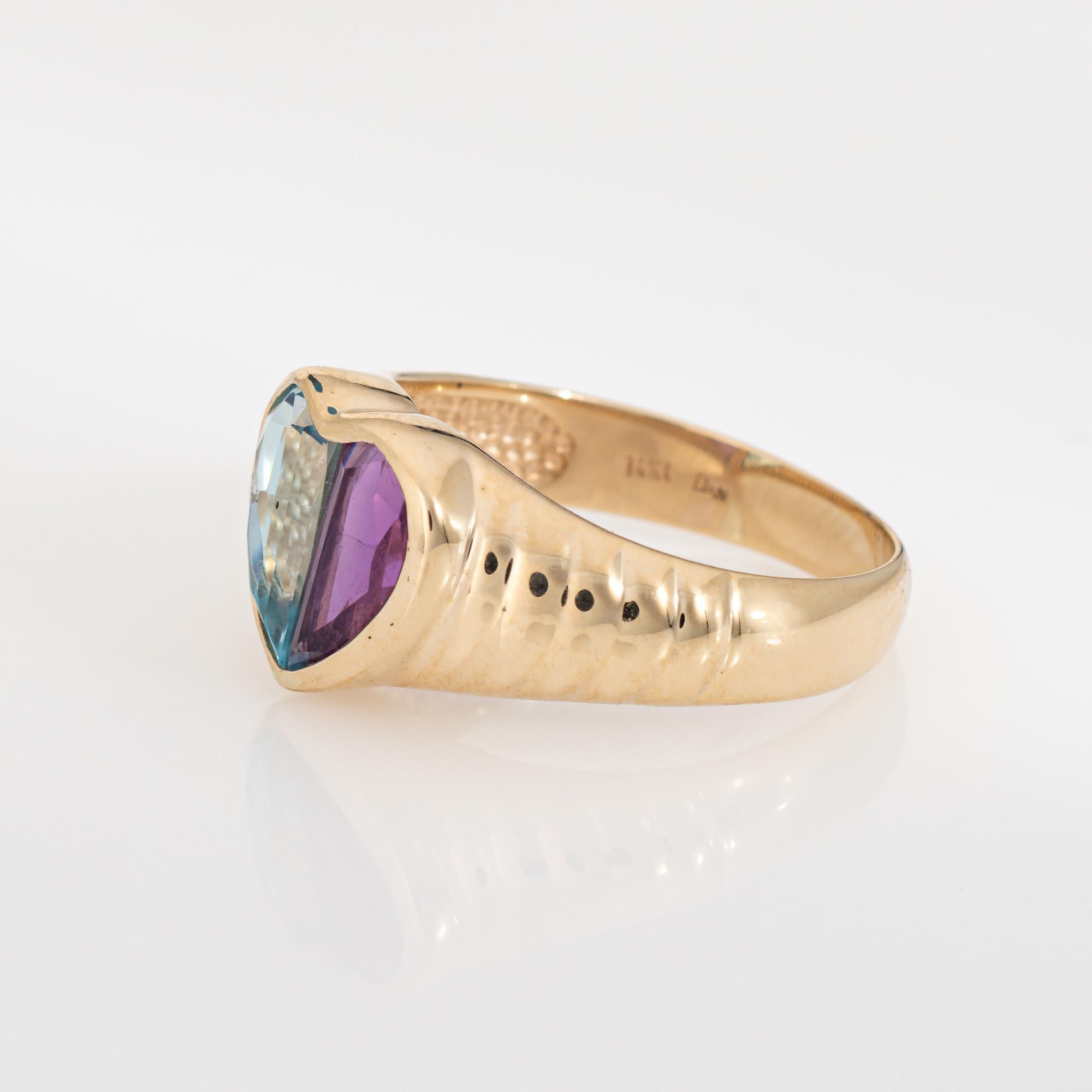 Heart Cut Blue Topaz Amethyst Heart Ring Sz 6.5 Vintage 14k Yellow Gold Fine Jewelry