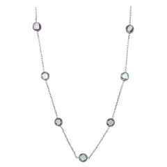 Blue Topaz Amethyst Necklace 14 Karat White Gold