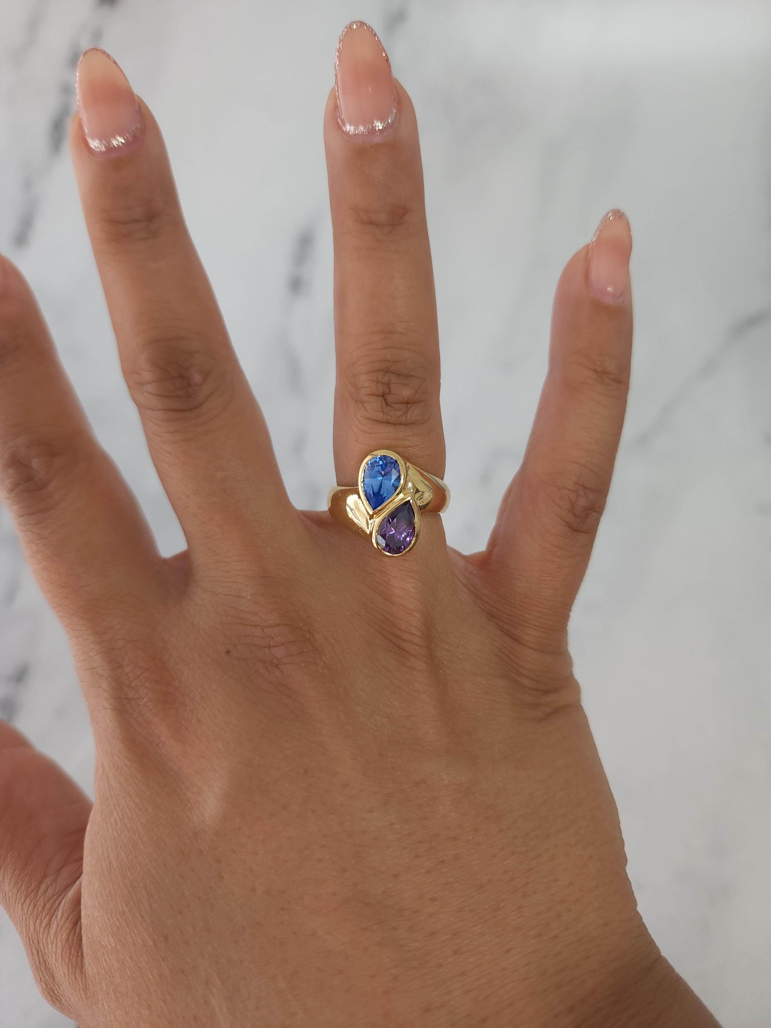 Pear Cut Blue Topaz & Amethyst Pear Shaped Ring For Sale