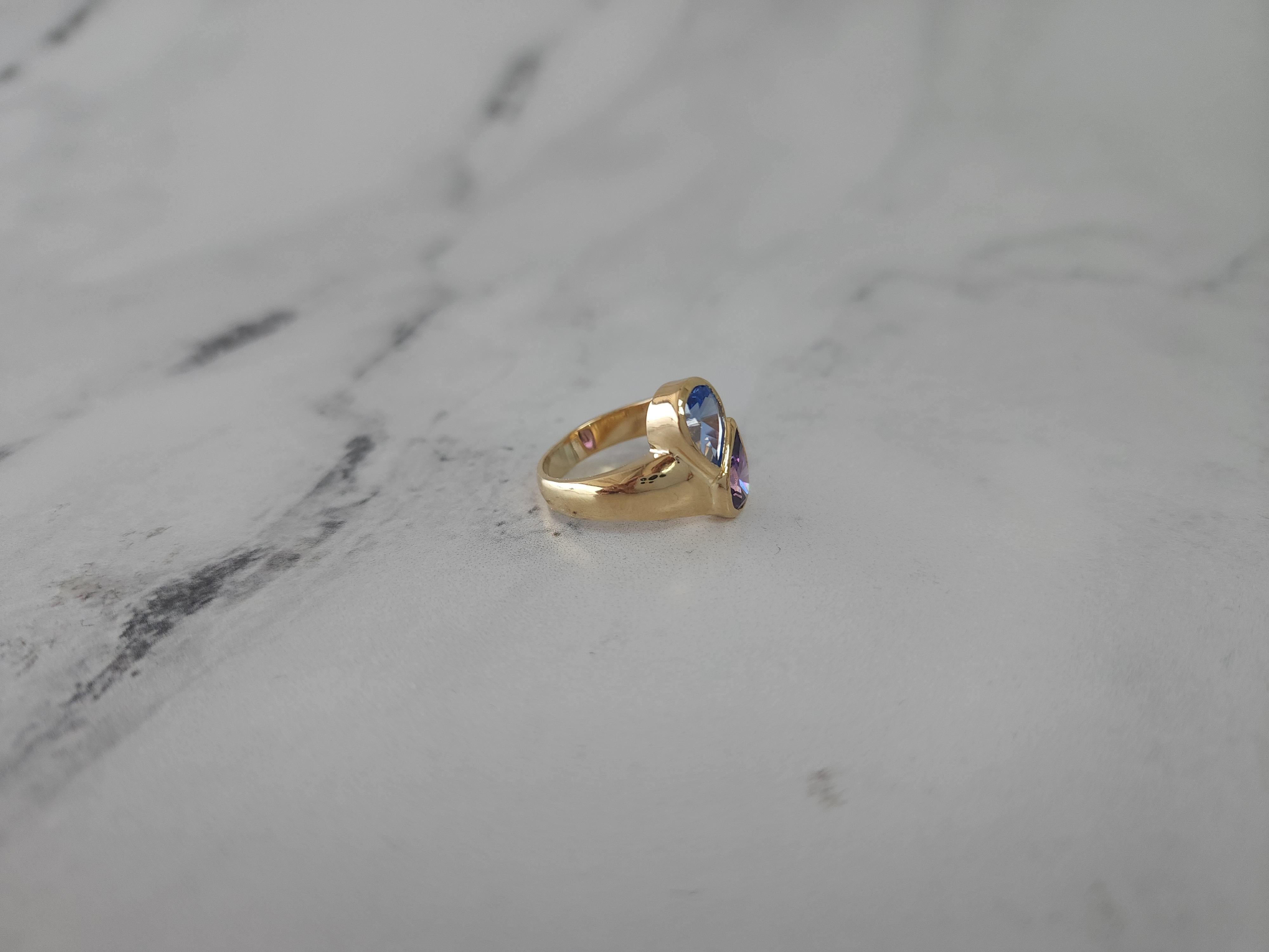 Women's or Men's Blue Topaz & Amethyst Pear Shaped Ring For Sale