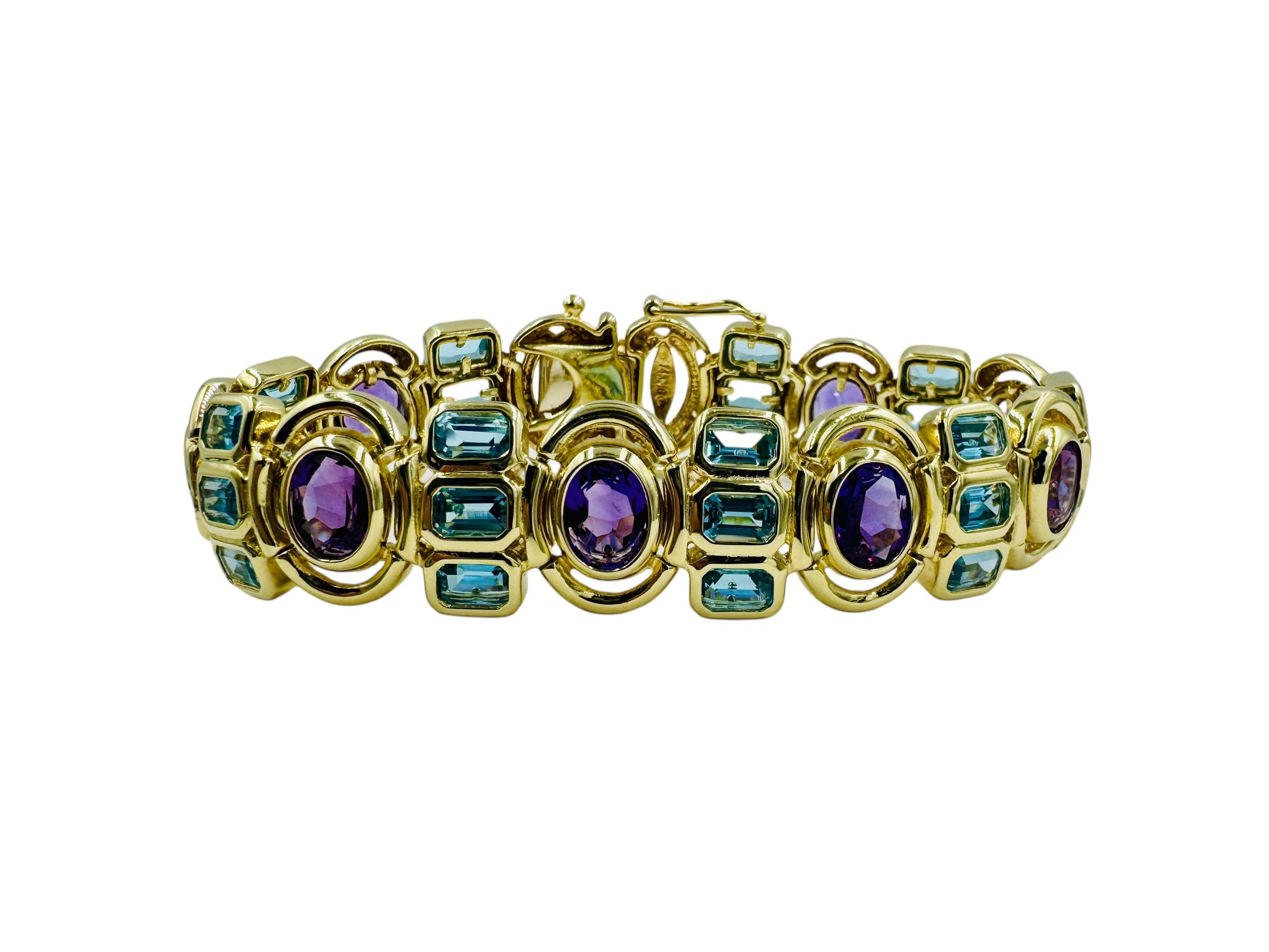 Blautopas-Amethyst-Gelbgold-Armband 4