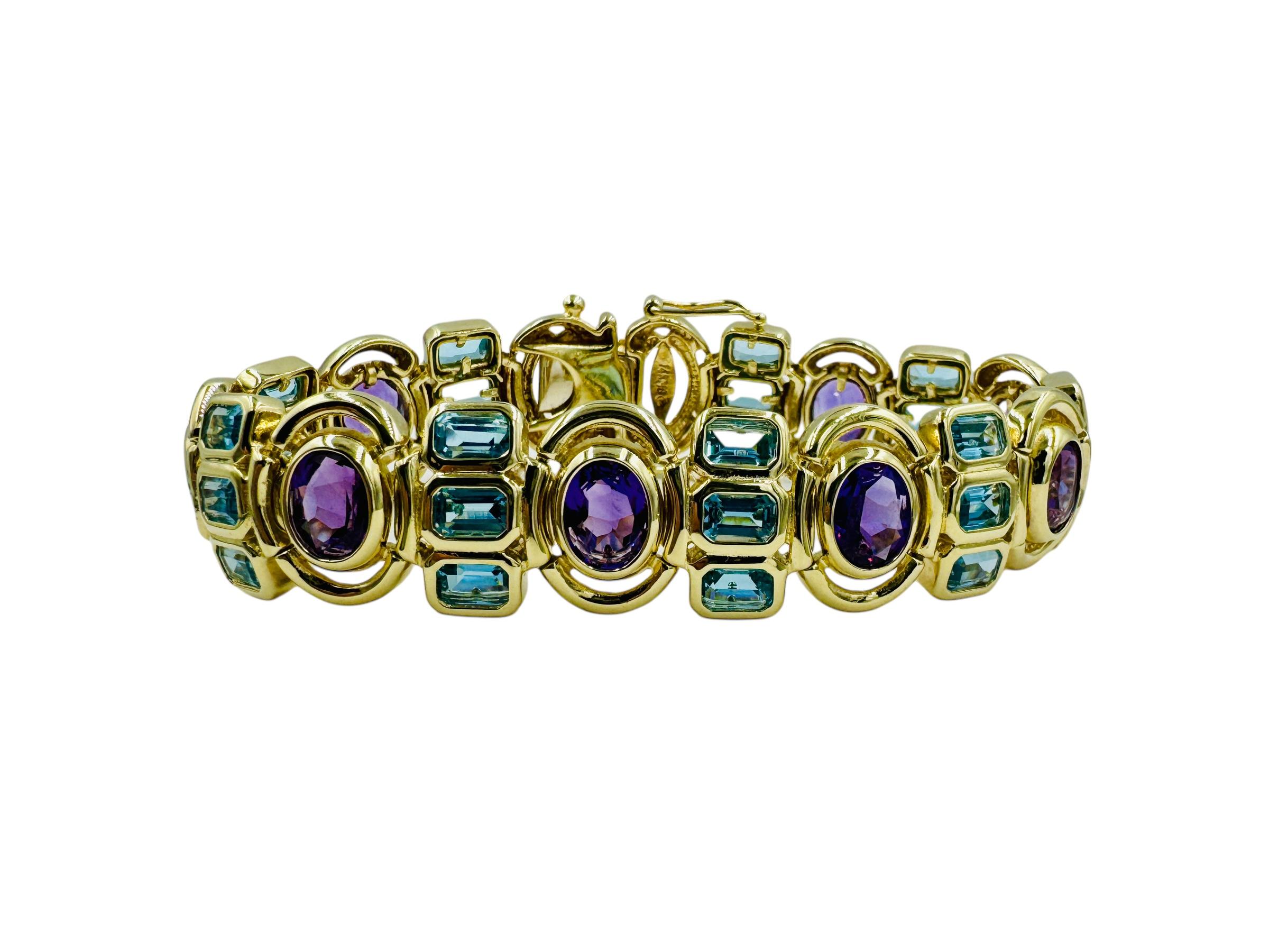 Blue Topaz Amethyst Yellow Gold Bracelet  For Sale 4