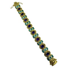 Vintage Blue Topaz Amethyst Yellow Gold Bracelet 