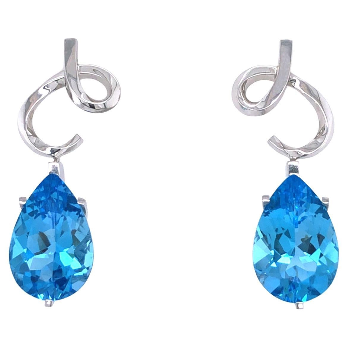 Blue Topaz and 18K White Gold Earrings (B13455n) For Sale