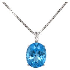 Blue Topaz and 18K White Gold Pendant (P13450n)