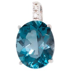 Pendentif en or blanc 18 carats et topaze bleue (P13762n)
