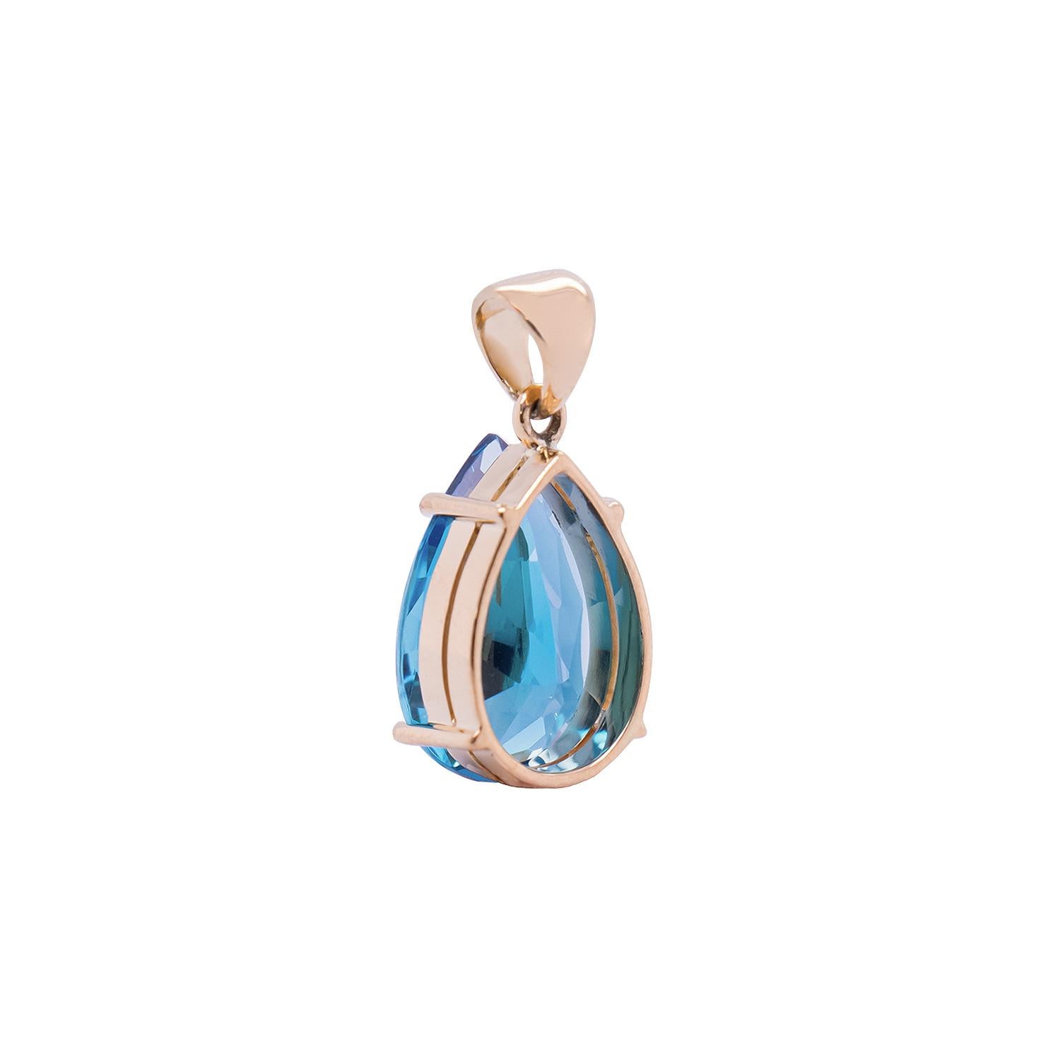 Anhänger aus blauem Topas und 18K Gelbgold (P10850n) (Tropfenschliff) im Angebot