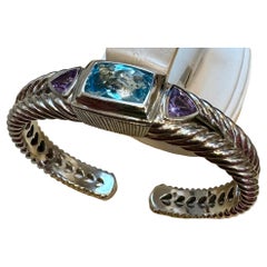 Blue Topaz and Amethyst Cuff Bangle Bracelet Judith Ripka sterling silver