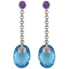 Hammerman Brothers Blue Topaz and Amethyst Dangle Earrings