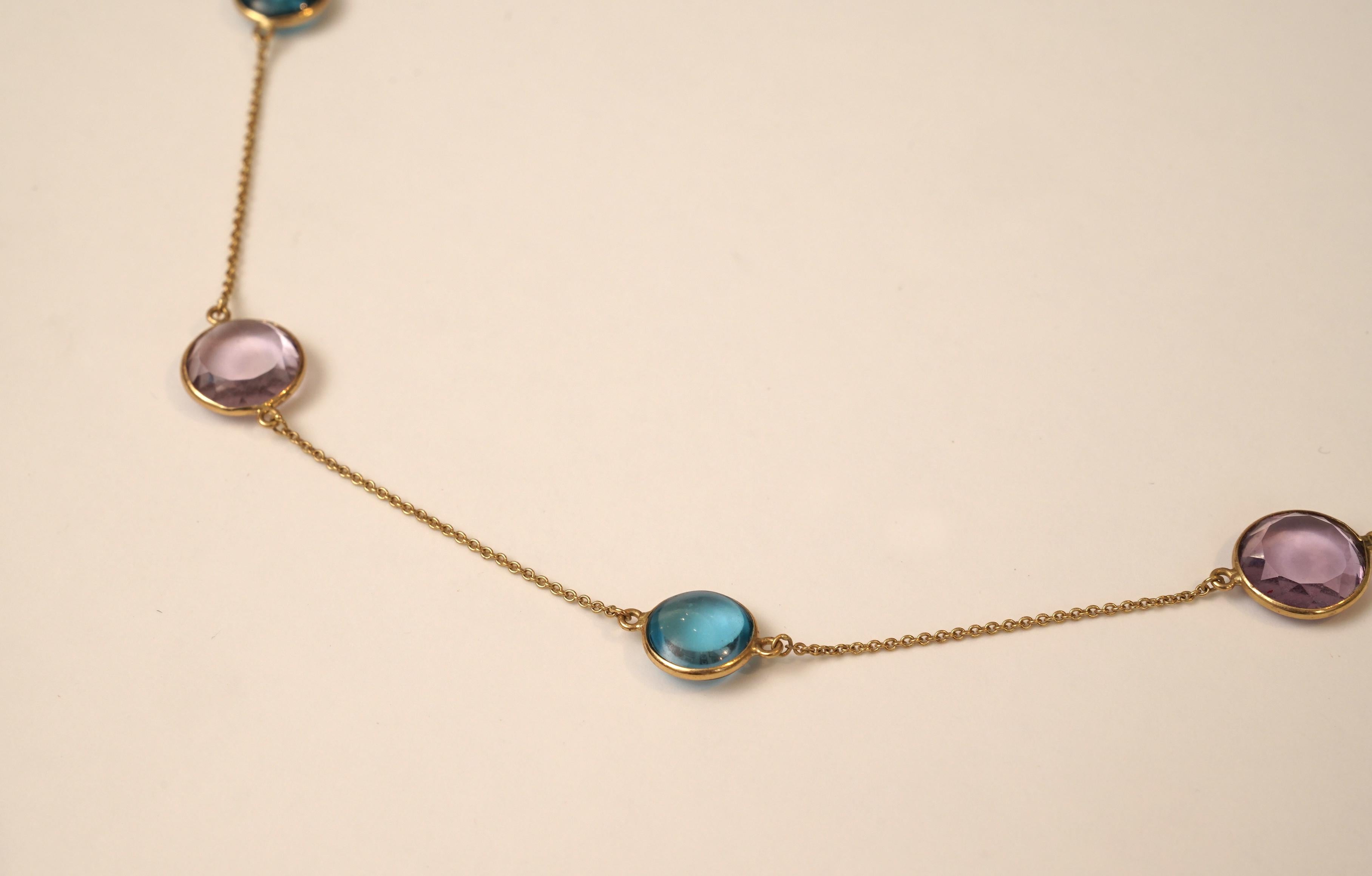 Women's or Men's Blue Topaz and Amethyst with 18 Karat Gold Chain