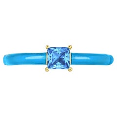 Blue Topaz and Blue Enamel Slim Band Ring in 14K Gold over Sterling Silver